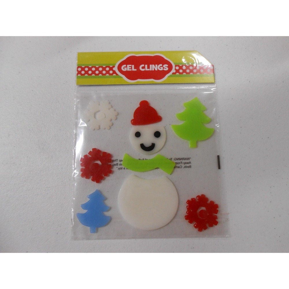 NEW Christmas Trees Frosty the Snowman window Gel Sticker Clings 9 ct Snowflakes